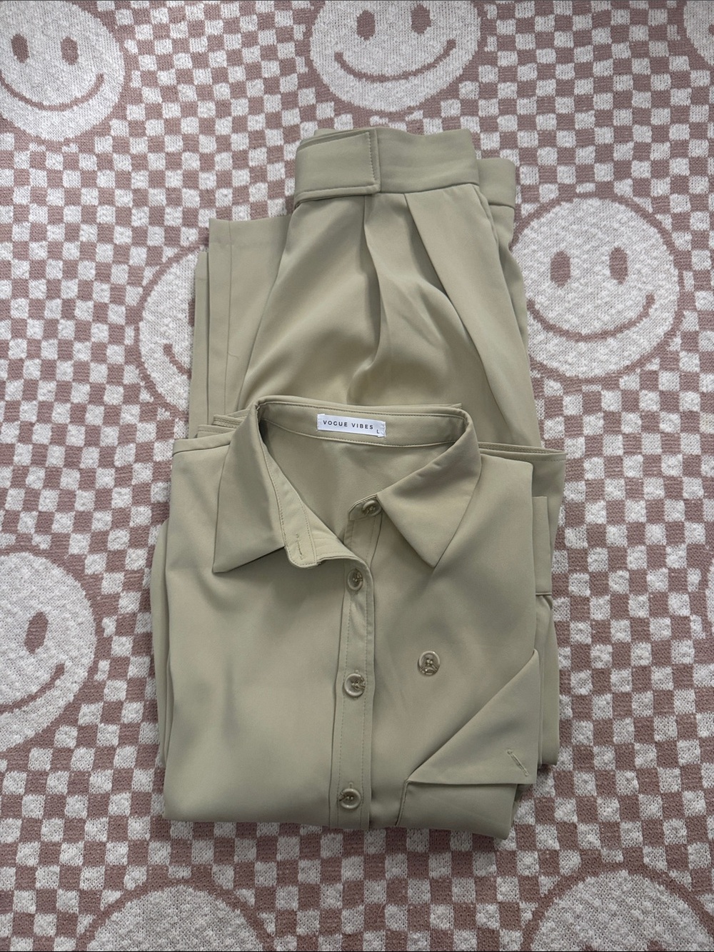 Vogue Vibes - Women’s Set Including Wide Leg Polyester Pants and a Button Down T